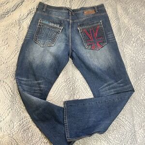 COOGI Fit Blue Denim Jeans Mens 40x34 Embroidered Flag Hip Hop Skater Y2K